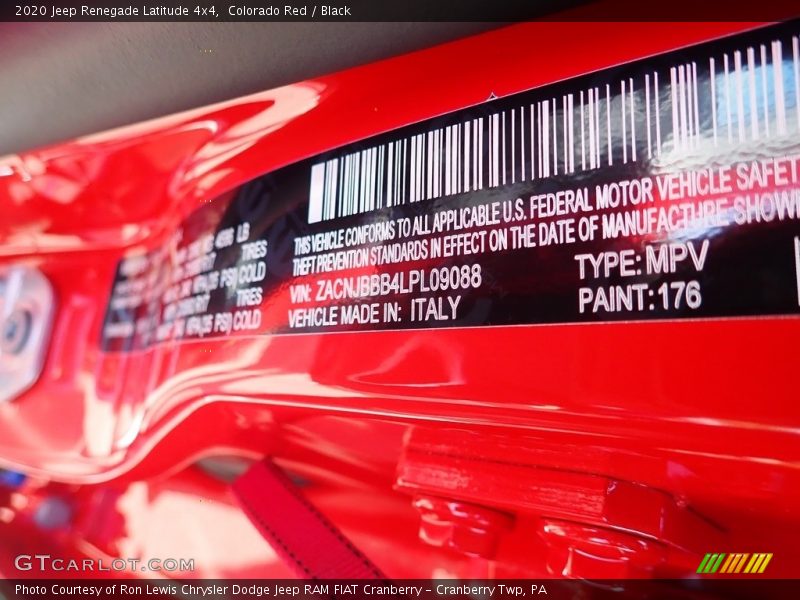2020 Renegade Latitude 4x4 Colorado Red Color Code 176