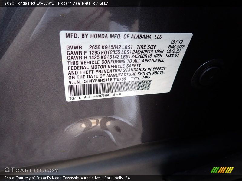 Modern Steel Metallic / Gray 2020 Honda Pilot EX-L AWD