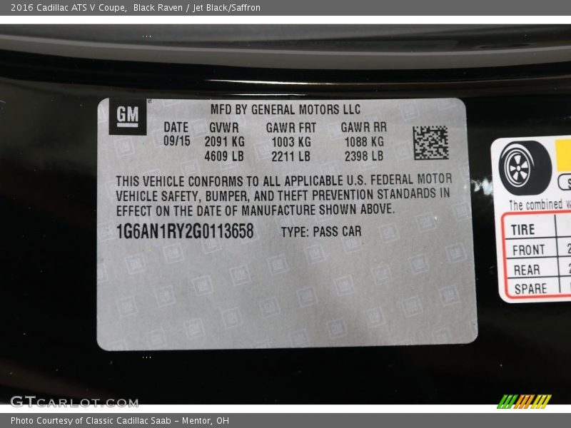 Black Raven / Jet Black/Saffron 2016 Cadillac ATS V Coupe