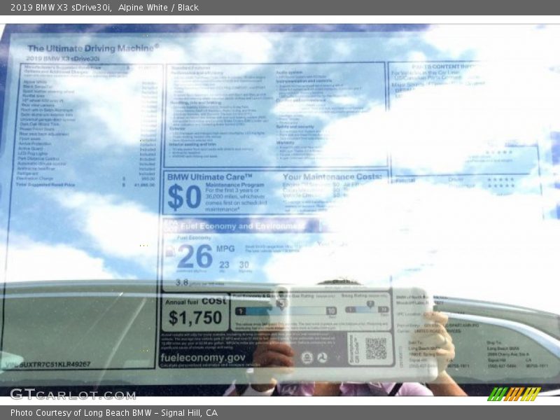 Alpine White / Black 2019 BMW X3 sDrive30i