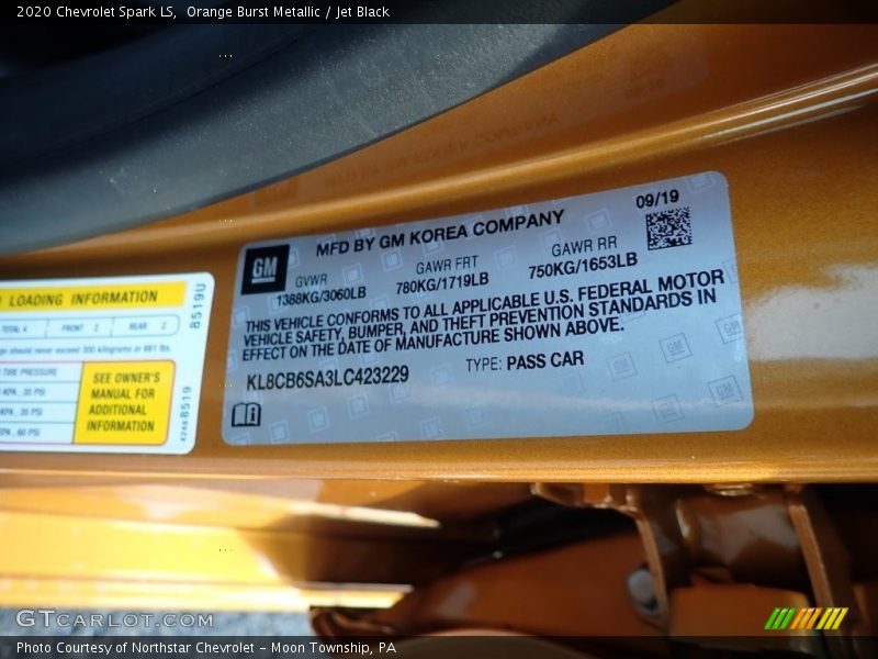 Orange Burst Metallic / Jet Black 2020 Chevrolet Spark LS