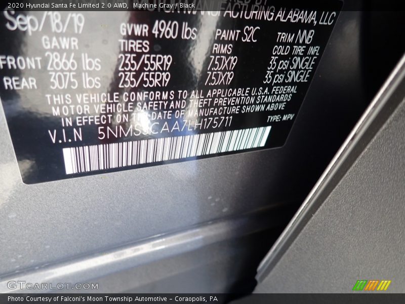 Machine Gray / Black 2020 Hyundai Santa Fe Limited 2.0 AWD