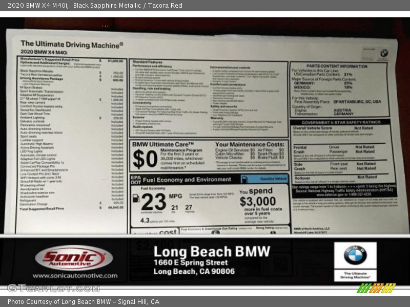 Black Sapphire Metallic / Tacora Red 2020 BMW X4 M40i