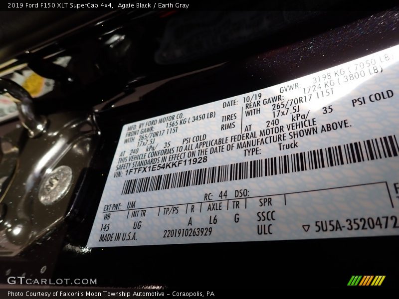 Agate Black / Earth Gray 2019 Ford F150 XLT SuperCab 4x4