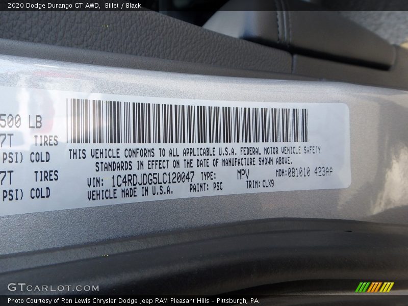 2020 Durango GT AWD Billet Color Code PSC