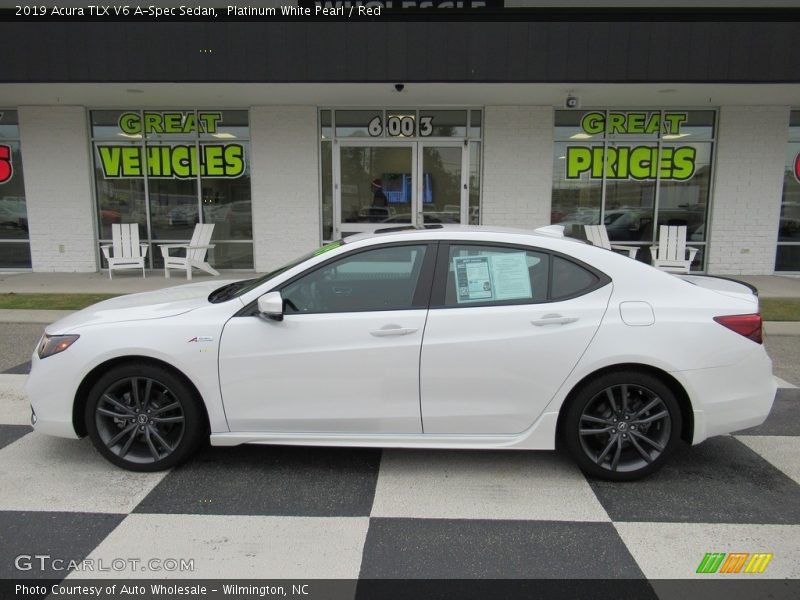 Platinum White Pearl / Red 2019 Acura TLX V6 A-Spec Sedan