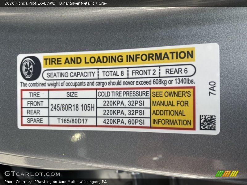 Info Tag of 2020 Pilot EX-L AWD