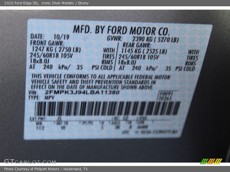 Iconic Silver Metallic / Ebony 2020 Ford Edge SEL