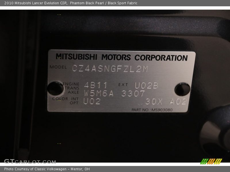 Phantom Black Pearl / Black Sport Fabric 2010 Mitsubishi Lancer Evolution GSR
