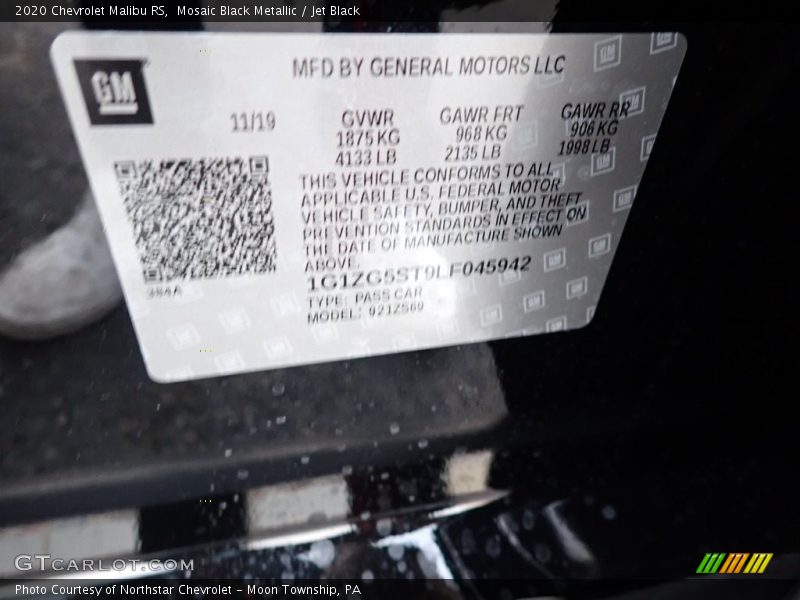 Mosaic Black Metallic / Jet Black 2020 Chevrolet Malibu RS