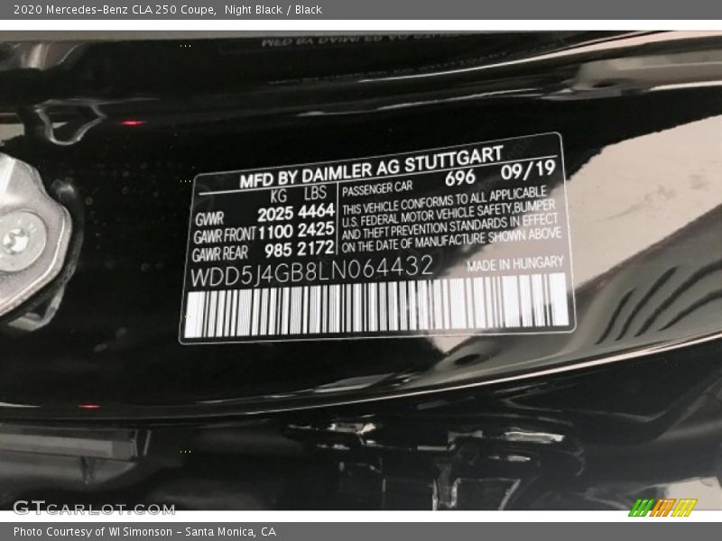 Night Black / Black 2020 Mercedes-Benz CLA 250 Coupe