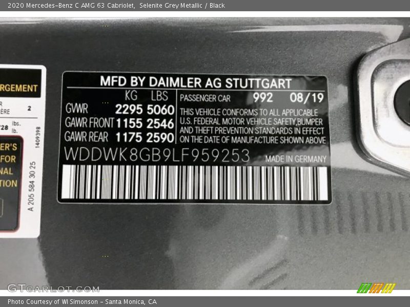 2020 C AMG 63 Cabriolet Selenite Grey Metallic Color Code 992