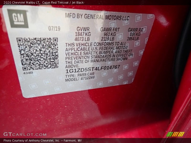 Cajun Red Tintcoat / Jet Black 2020 Chevrolet Malibu LT