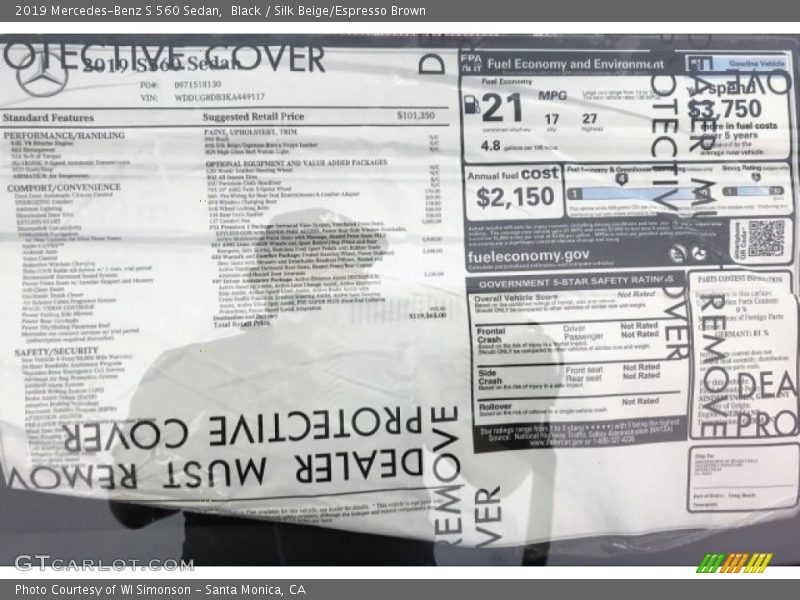 Black / Silk Beige/Espresso Brown 2019 Mercedes-Benz S 560 Sedan