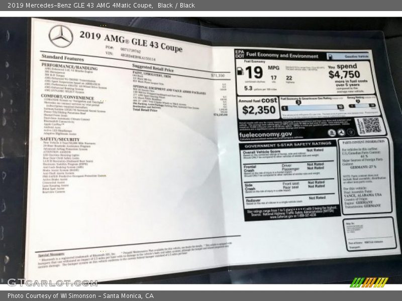 Black / Black 2019 Mercedes-Benz GLE 43 AMG 4Matic Coupe