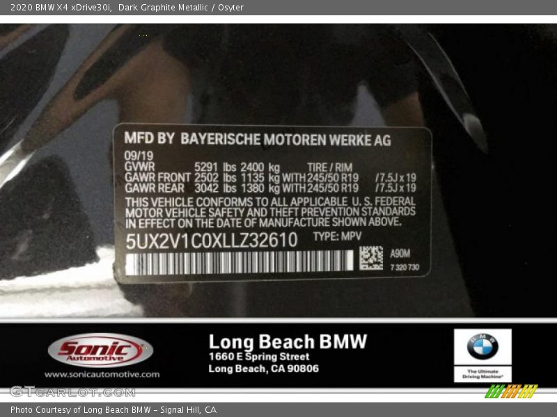 Dark Graphite Metallic / Osyter 2020 BMW X4 xDrive30i