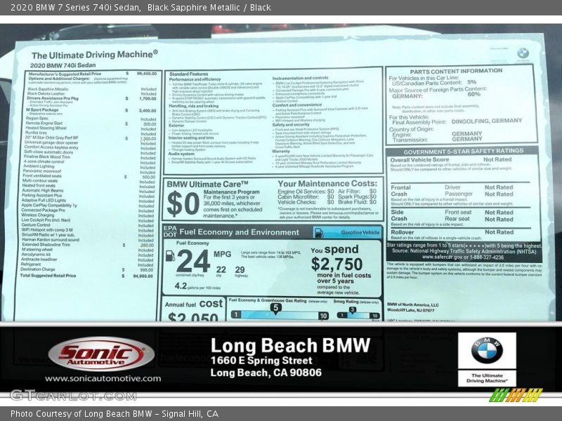 Black Sapphire Metallic / Black 2020 BMW 7 Series 740i Sedan