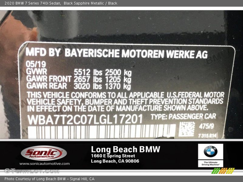 Black Sapphire Metallic / Black 2020 BMW 7 Series 740i Sedan
