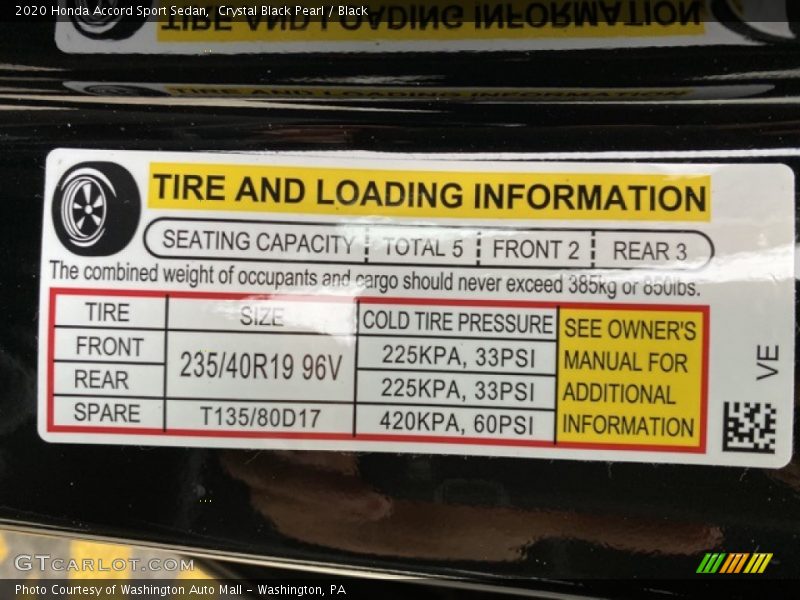 Info Tag of 2020 Accord Sport Sedan