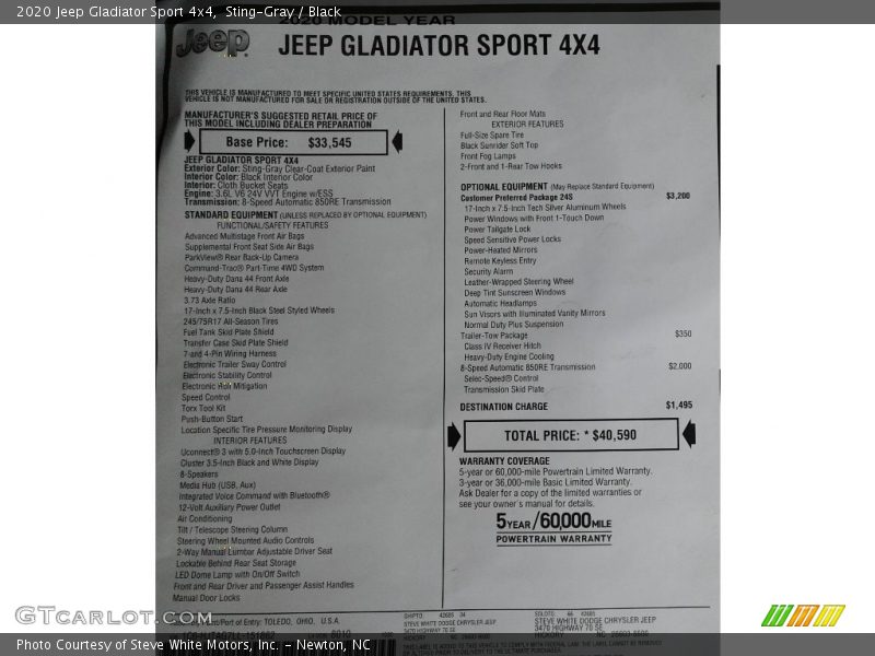  2020 Gladiator Sport 4x4 Window Sticker