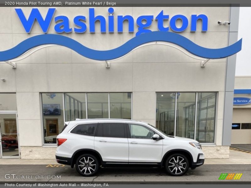 Platinum White Pearl / Beige 2020 Honda Pilot Touring AWD