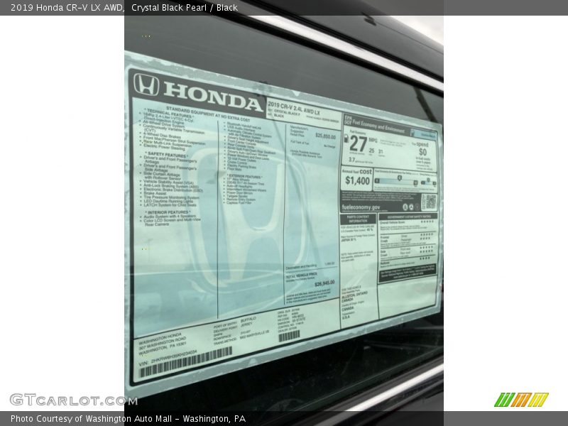  2019 CR-V LX AWD Window Sticker
