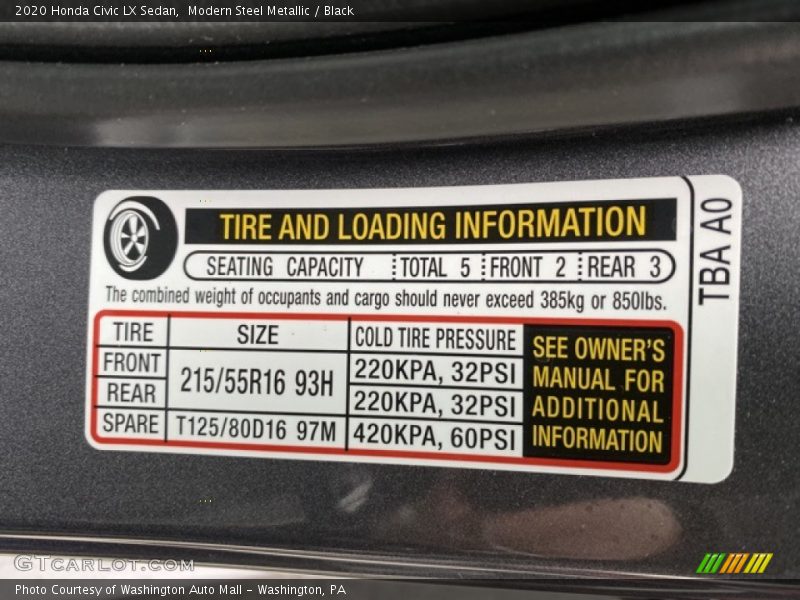 Modern Steel Metallic / Black 2020 Honda Civic LX Sedan
