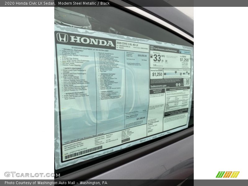 Modern Steel Metallic / Black 2020 Honda Civic LX Sedan