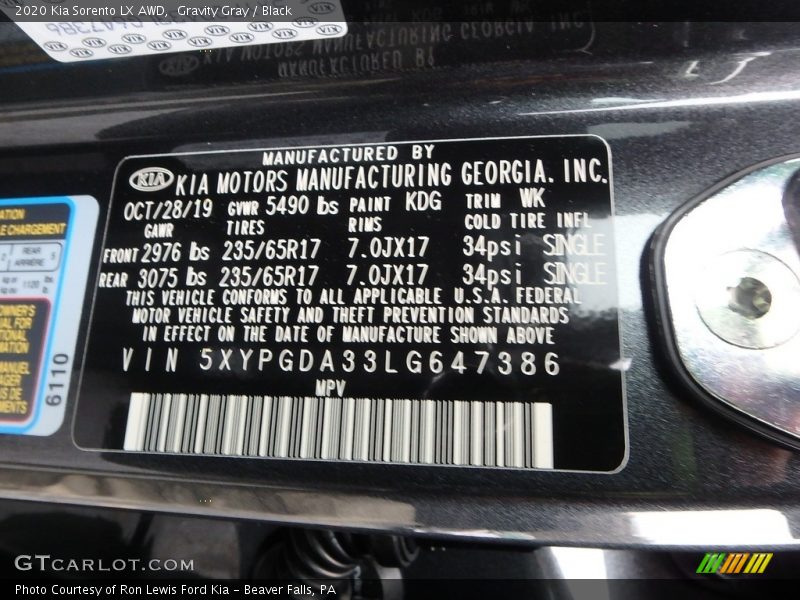 2020 Sorento LX AWD Gravity Gray Color Code KDG
