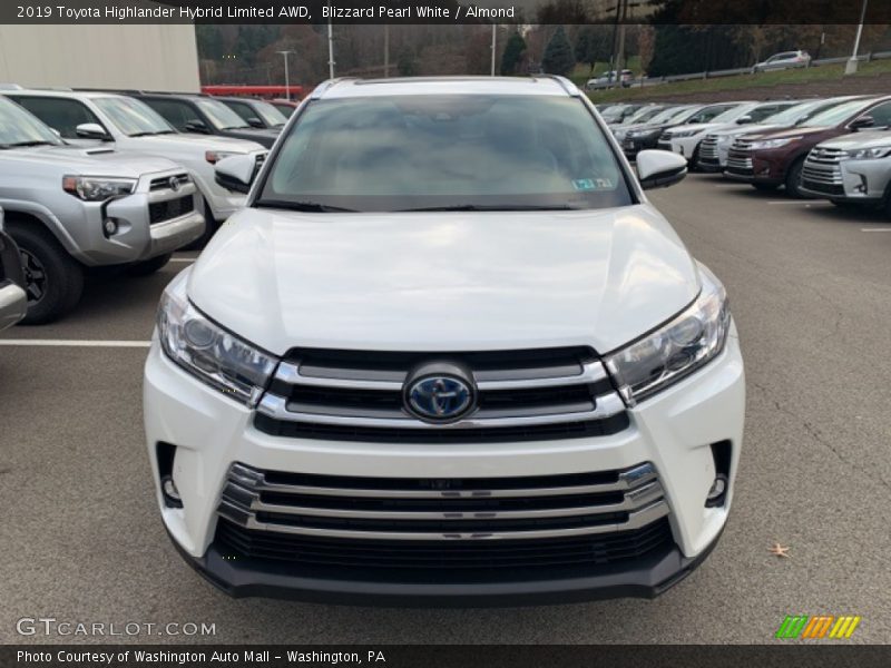 Blizzard Pearl White / Almond 2019 Toyota Highlander Hybrid Limited AWD