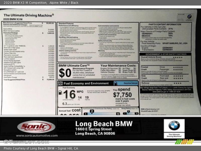 Alpine White / Black 2020 BMW X3 M Competition