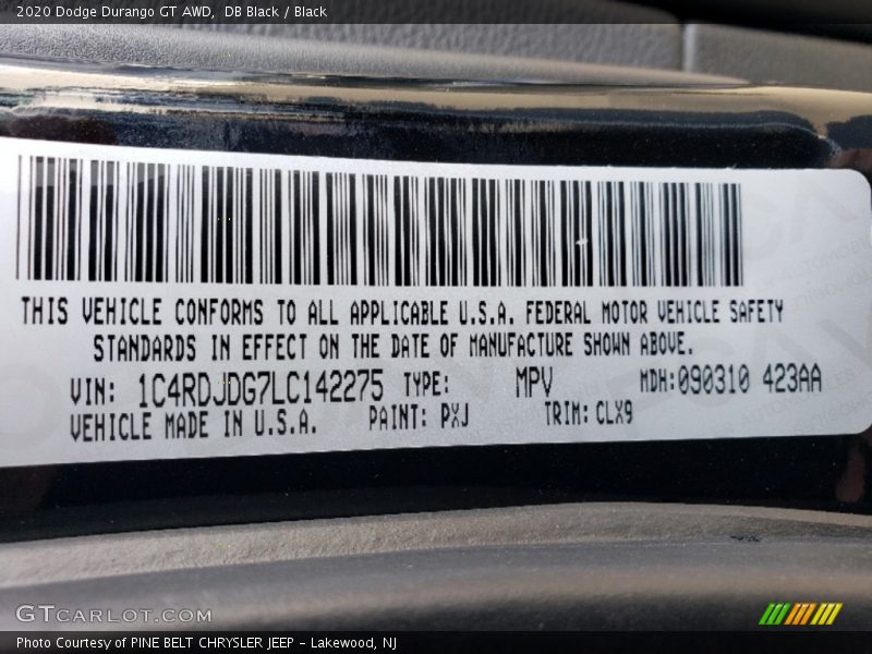 DB Black / Black 2020 Dodge Durango GT AWD
