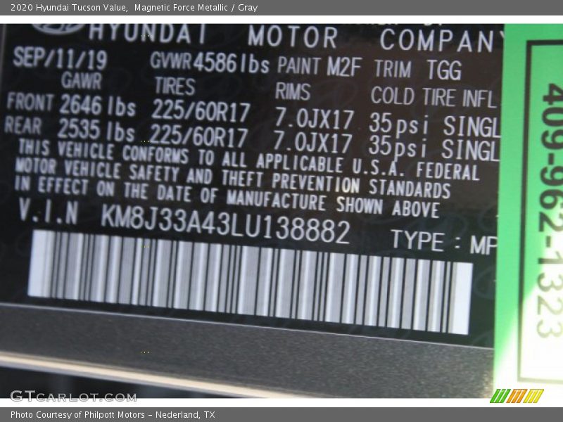 Magnetic Force Metallic / Gray 2020 Hyundai Tucson Value