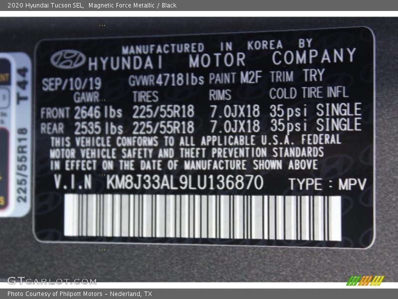 Magnetic Force Metallic / Black 2020 Hyundai Tucson SEL