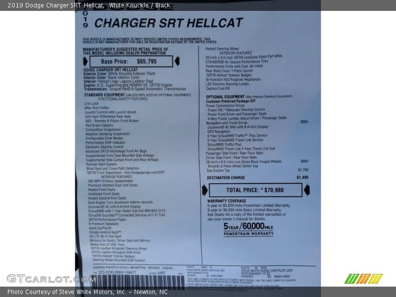 White Knuckle / Black 2019 Dodge Charger SRT Hellcat