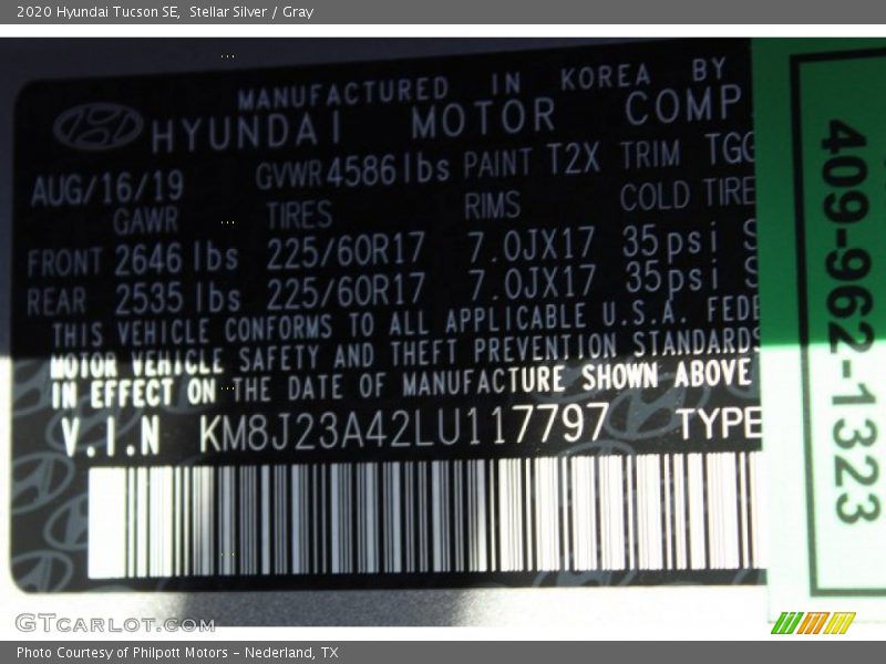 Stellar Silver / Gray 2020 Hyundai Tucson SE