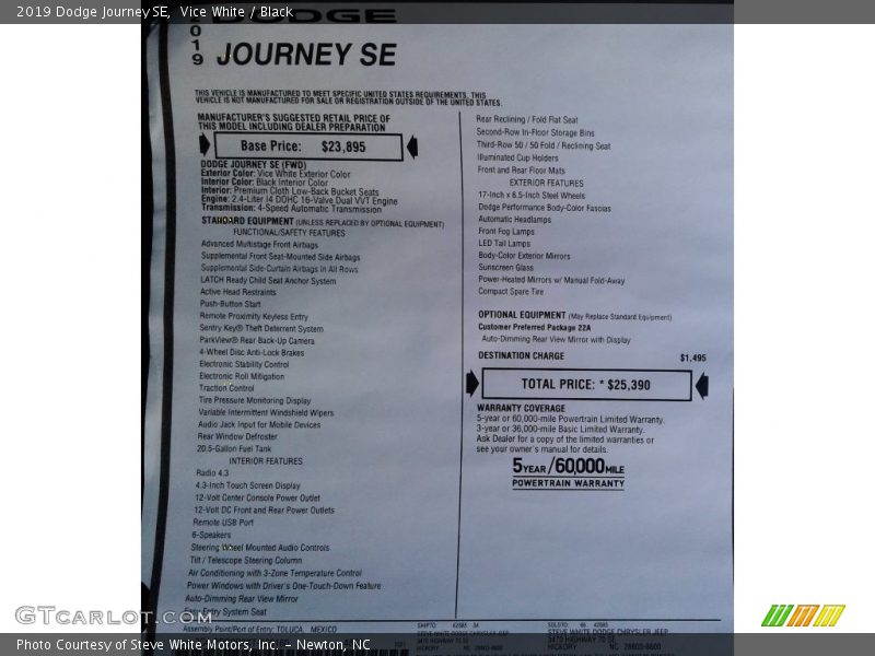 Vice White / Black 2019 Dodge Journey SE