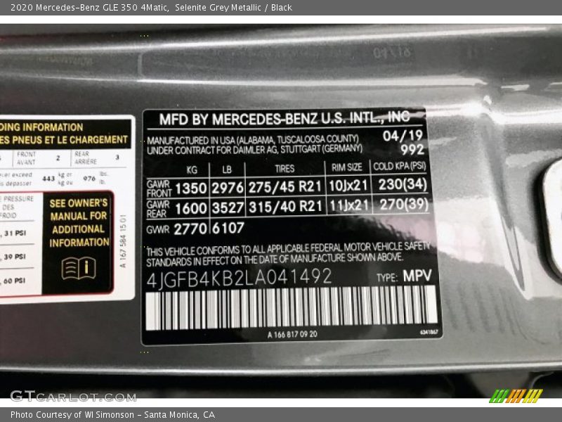 Selenite Grey Metallic / Black 2020 Mercedes-Benz GLE 350 4Matic