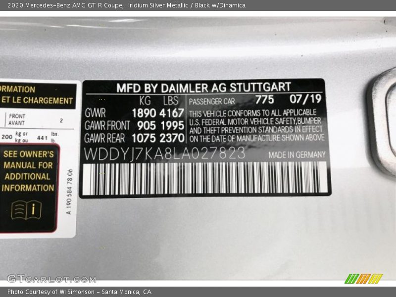 2020 AMG GT R Coupe Iridium Silver Metallic Color Code 775