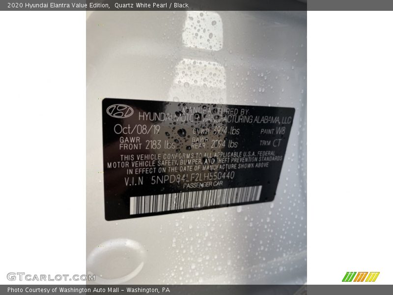 Quartz White Pearl / Black 2020 Hyundai Elantra Value Edition