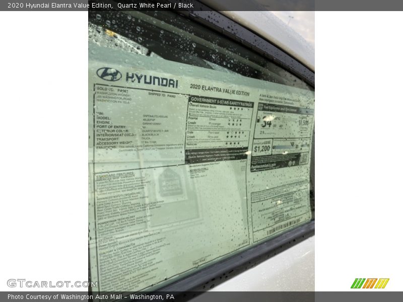 Quartz White Pearl / Black 2020 Hyundai Elantra Value Edition