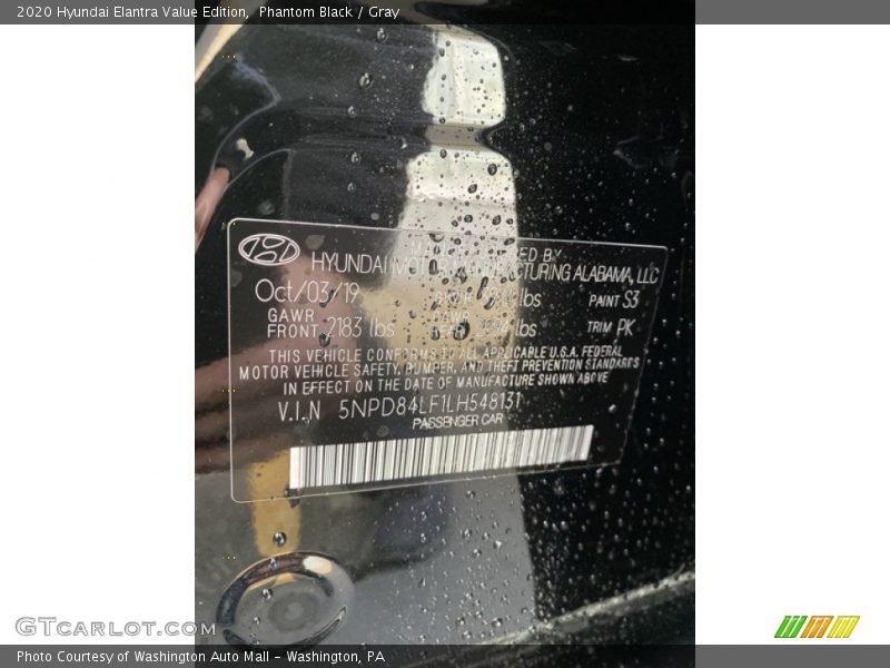 Phantom Black / Gray 2020 Hyundai Elantra Value Edition
