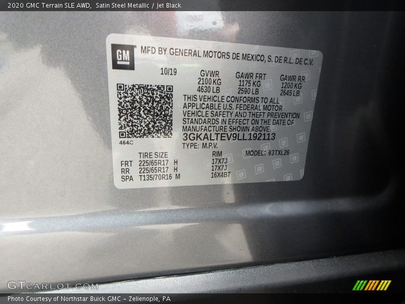 Satin Steel Metallic / Jet Black 2020 GMC Terrain SLE AWD