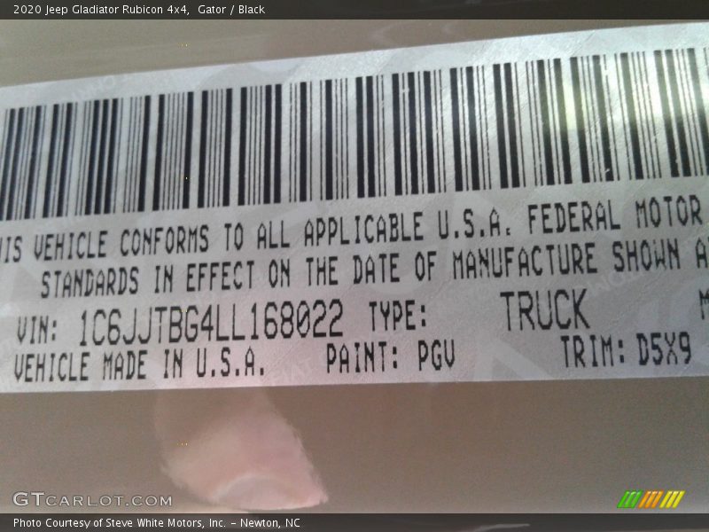 Gator / Black 2020 Jeep Gladiator Rubicon 4x4
