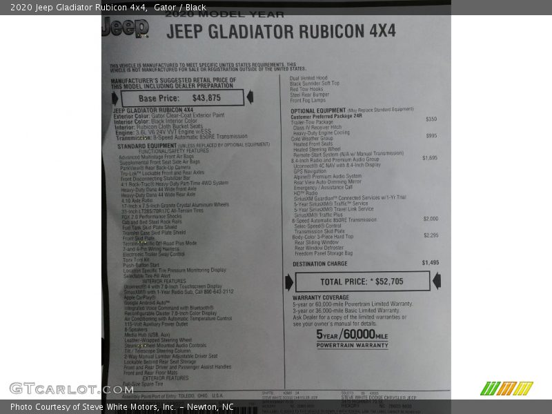 Gator / Black 2020 Jeep Gladiator Rubicon 4x4