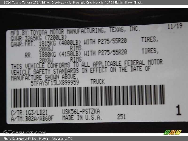 2020 Tundra 1794 Edition CrewMax 4x4 Magnetic Gray Metallic Color Code 1G3