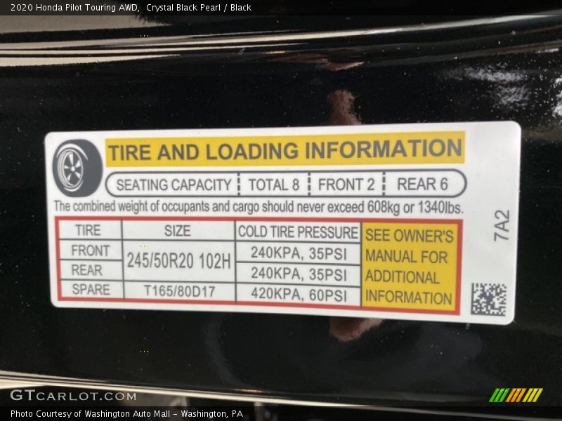 Crystal Black Pearl / Black 2020 Honda Pilot Touring AWD