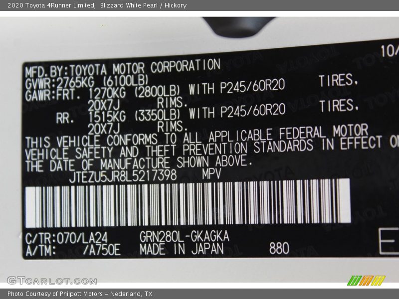 Blizzard White Pearl / Hickory 2020 Toyota 4Runner Limited