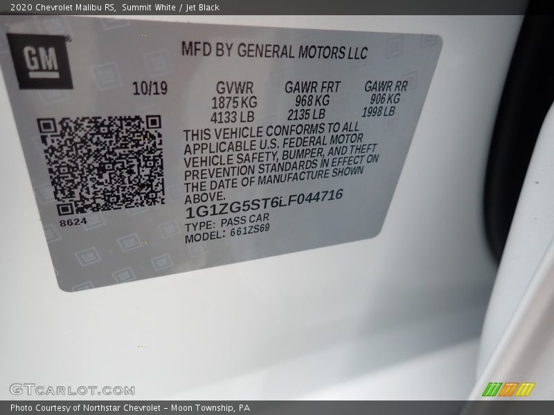 Summit White / Jet Black 2020 Chevrolet Malibu RS
