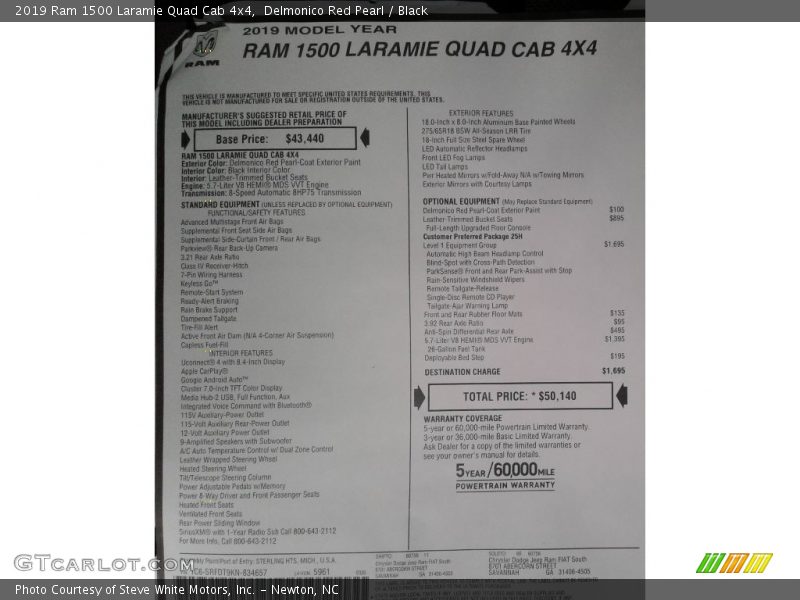 Delmonico Red Pearl / Black 2019 Ram 1500 Laramie Quad Cab 4x4